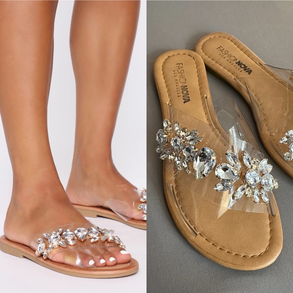 NWT Fashion Nova jeweled clear sandals
